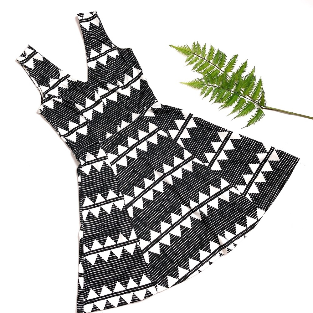 H&M Black & White Fit Flare Skater Dress